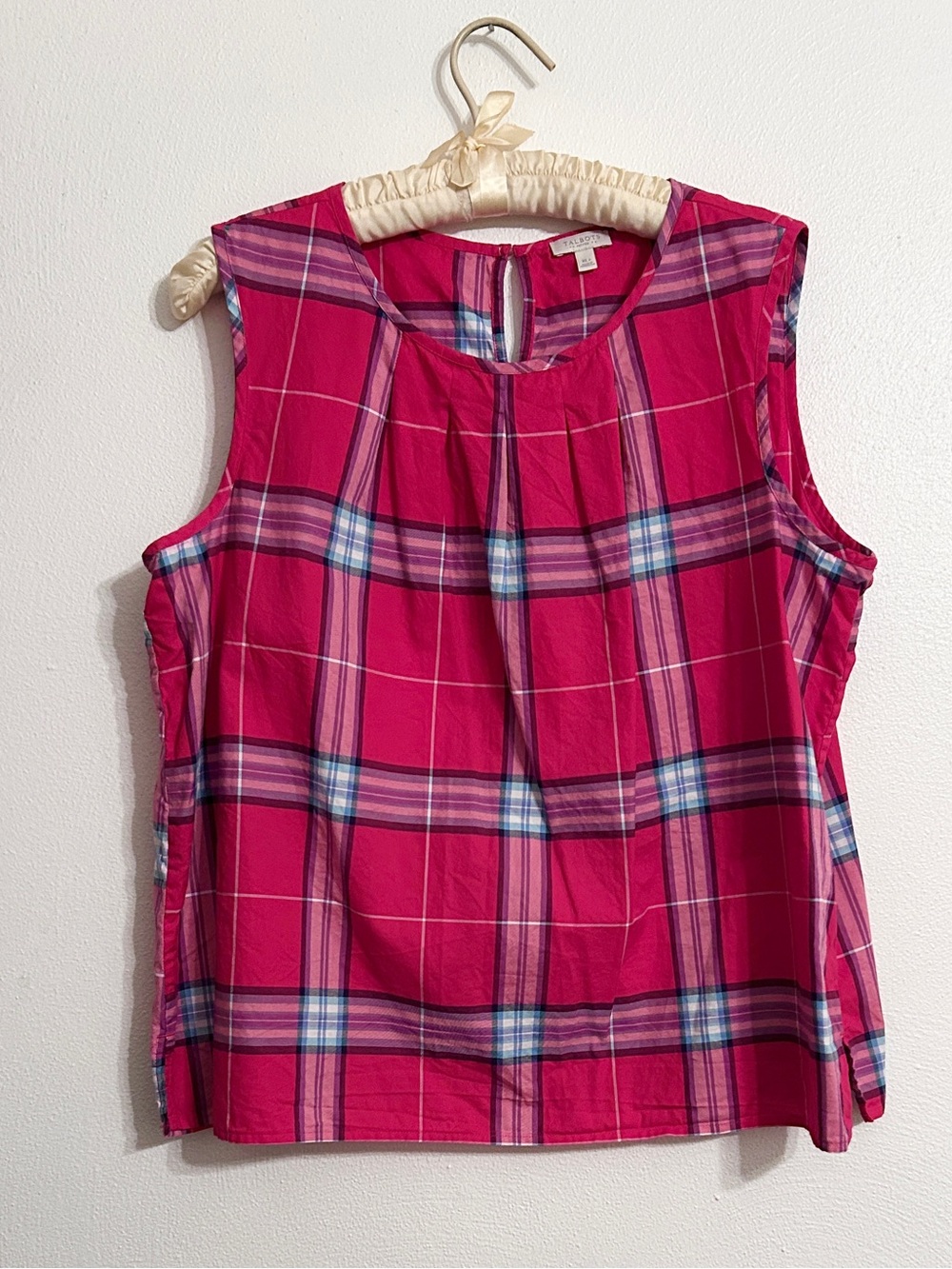 Talbots Cottagecore 100% Cotton Pink Plaid Sleeveless Top